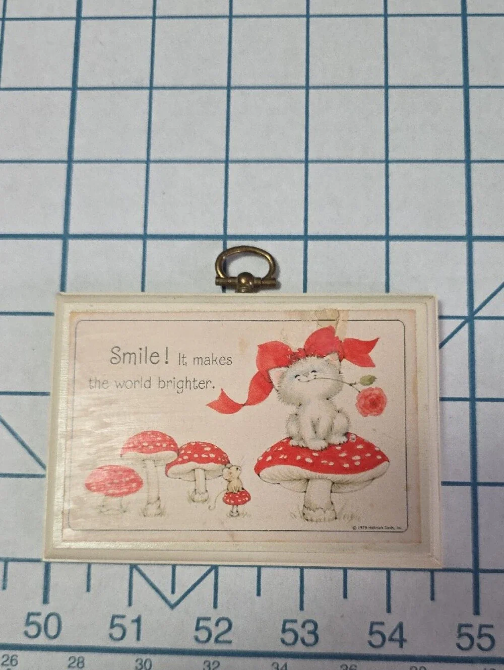 Hallmark Plaque 1979 - Smile! It makes the world brighter! Kittten & Mouse VTG